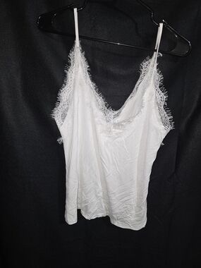 POL white lace-trim silk cami top